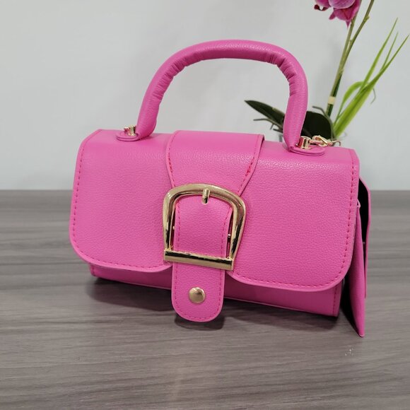 Trendy Pink Retro Style Buckle Small Handbag Purse w/Detachable Mini coin purse - Picture 3 of 9